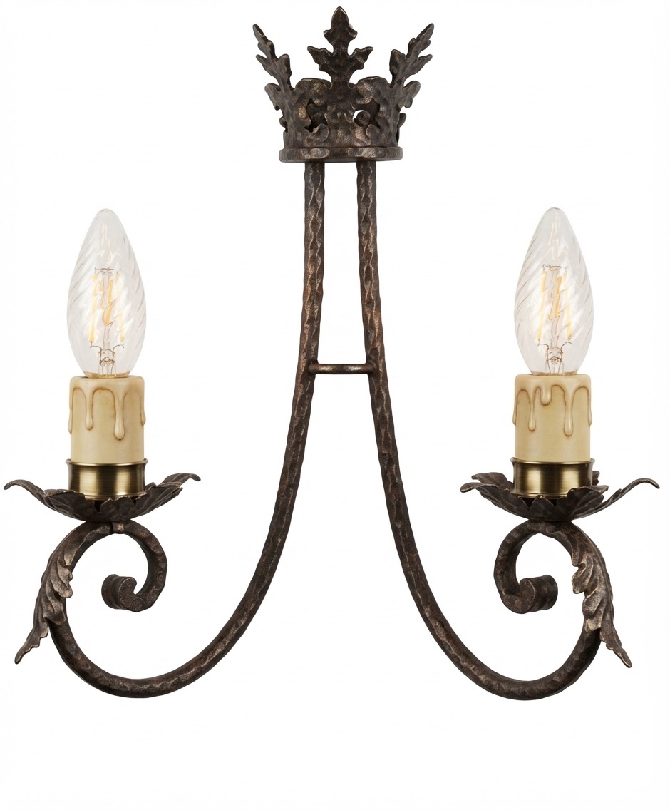 Aplique de forja de dos luces con corona de hojas (A-590 2L)