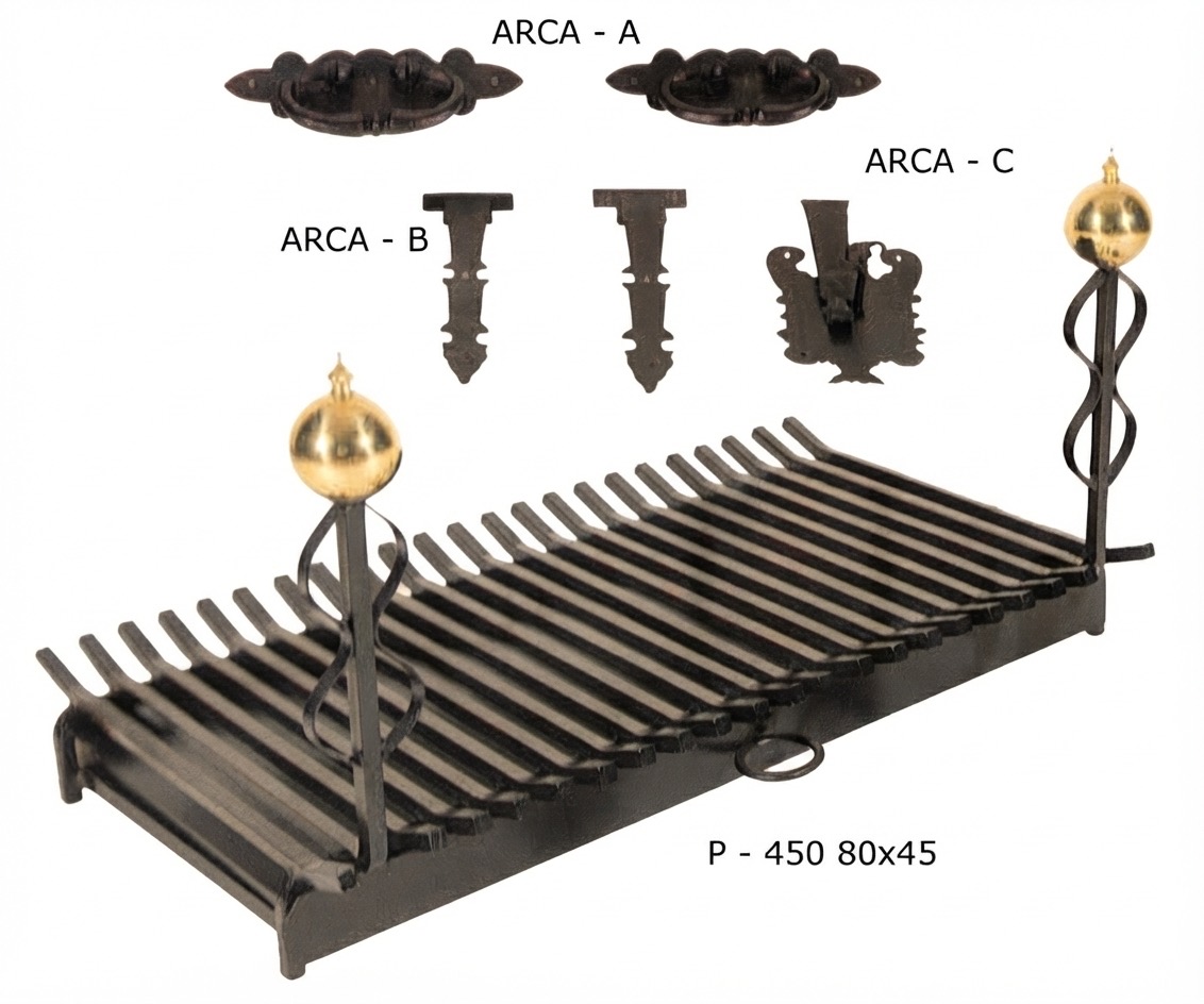 Parrilla de forja para chimenea con astiles trenzados (P-450)