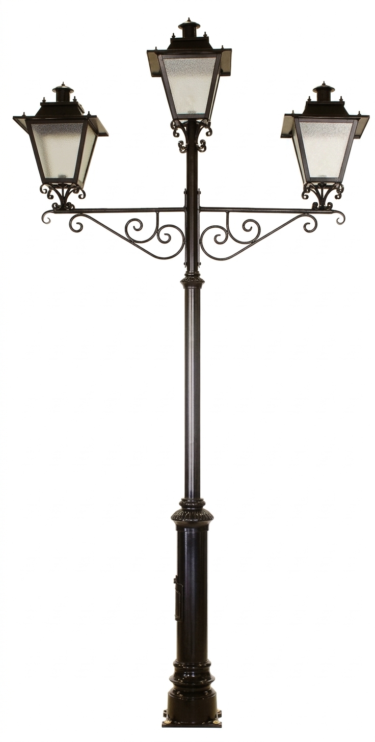 Farola de forja artesanal de tres brazos