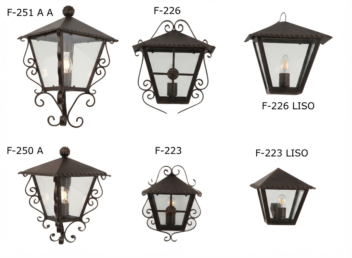 Faroles de pared de forja con tejadillo ondulado (F-251, F-226, F-223)