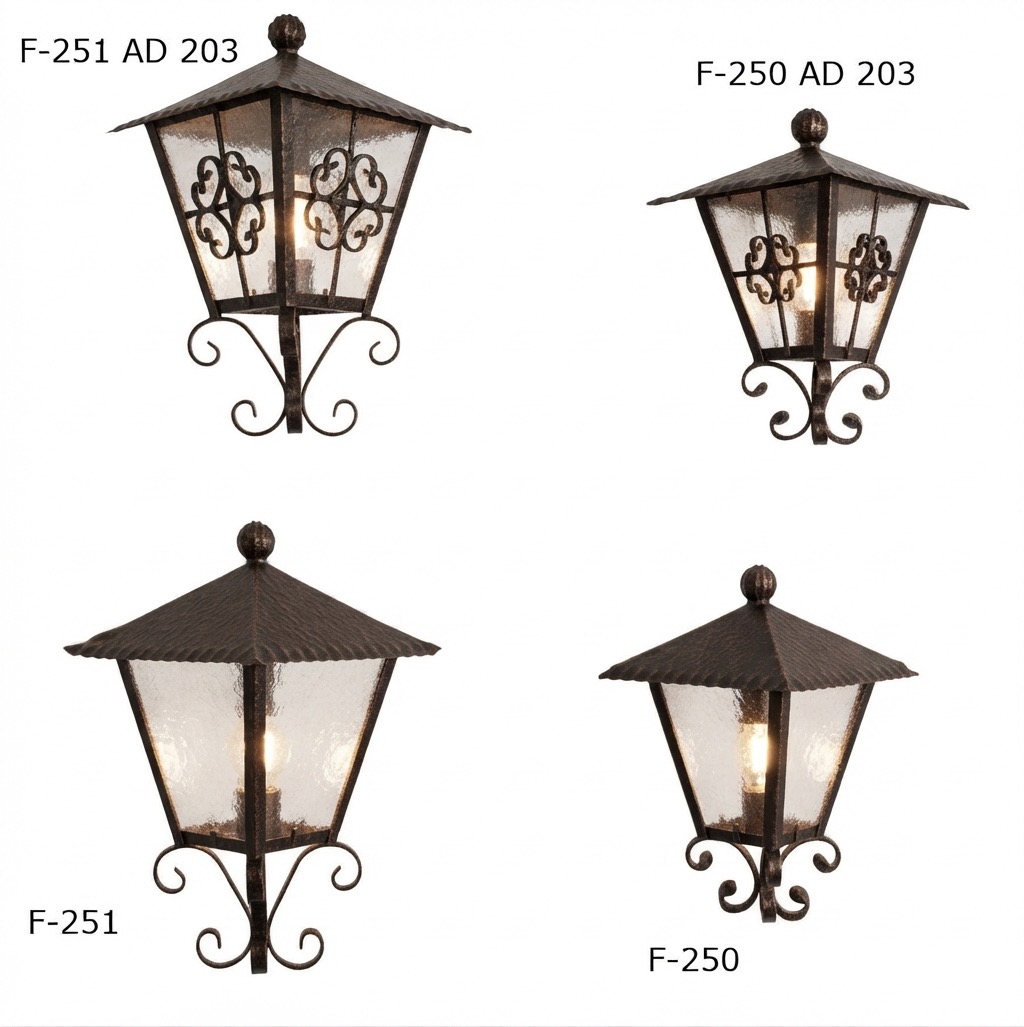 Faroles de pared de forja con cristal martelé (F-251, F-250)