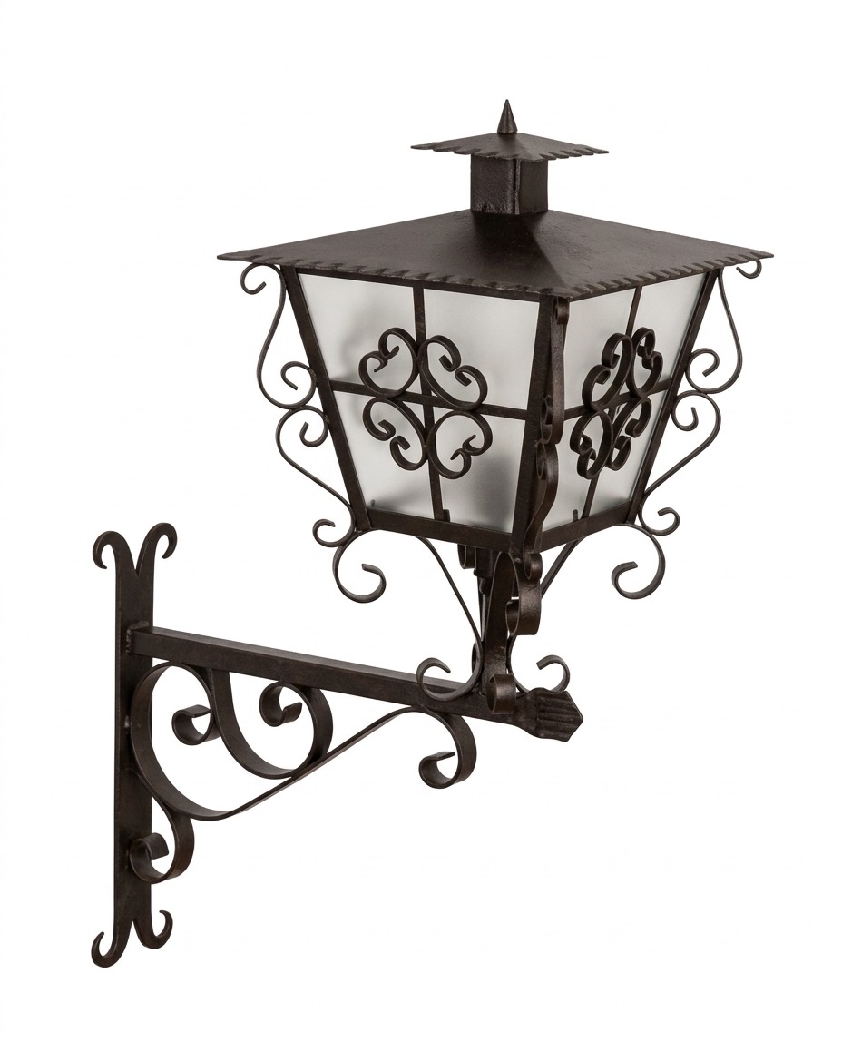 Farol de pared de forja con medallones de volutas (F-241)