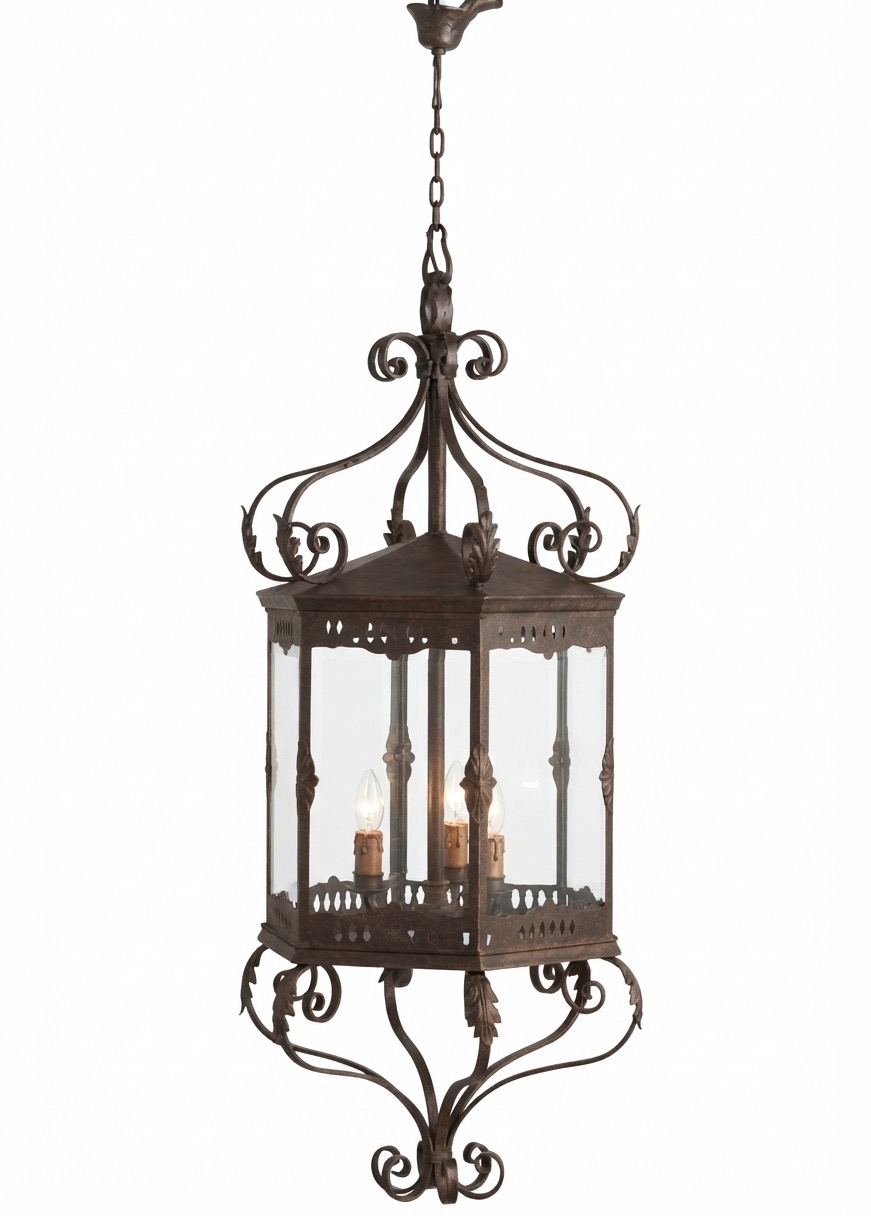 Farol colgante de forja de seis caras con cadena (F-289)