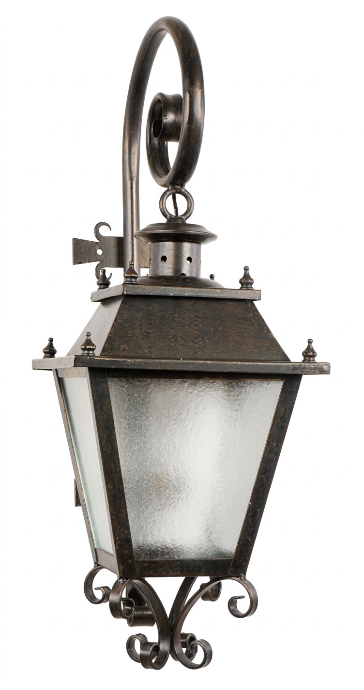 Farol de pared de forja con anilla y cristal martelé (F-265 PES)