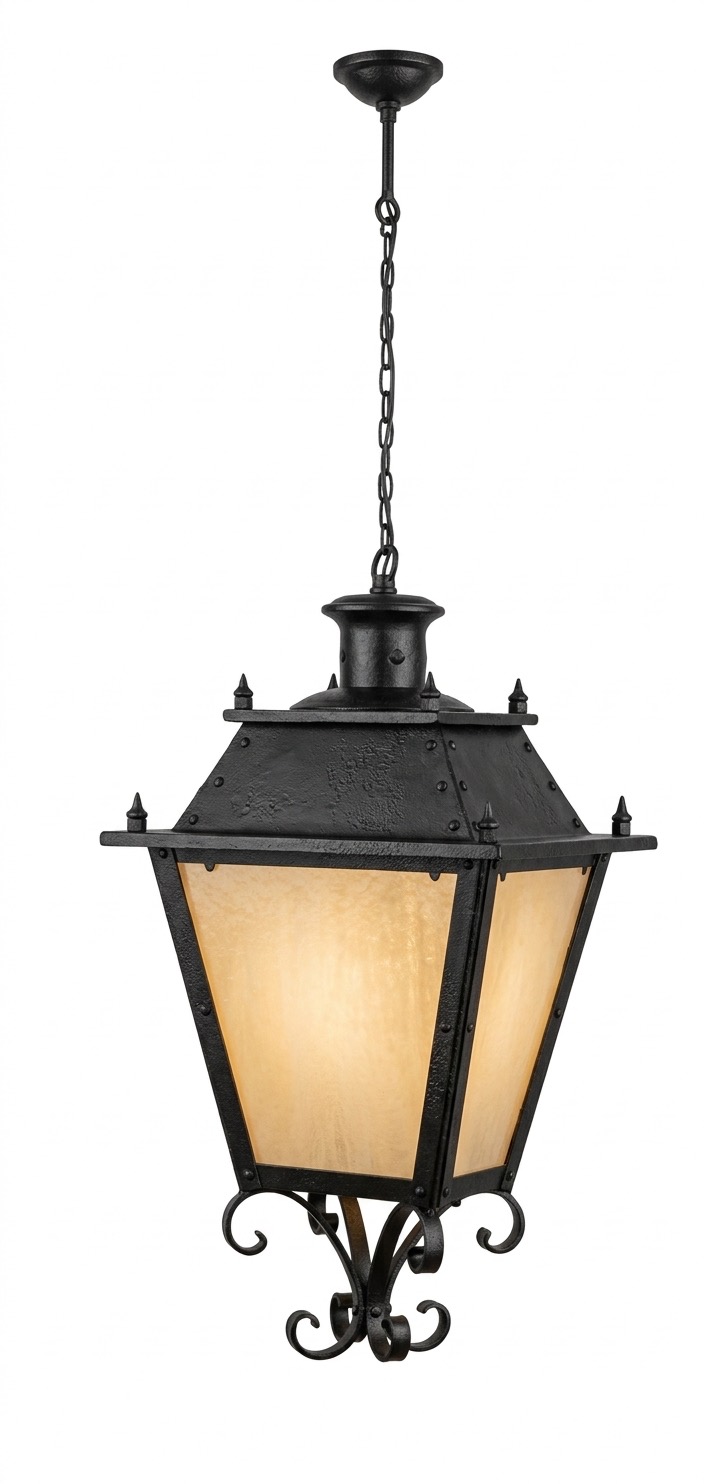 Farol colgante de forja con tejadillo remachado (F-264)