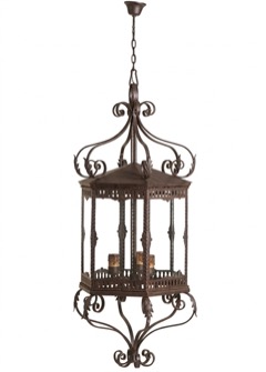 Farol colgante de forja de seis caras con acanto (F-229)