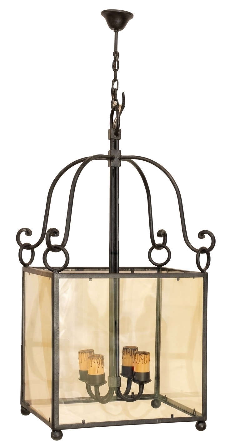 Farol colgante de forja con cristal ámbar (F-230)