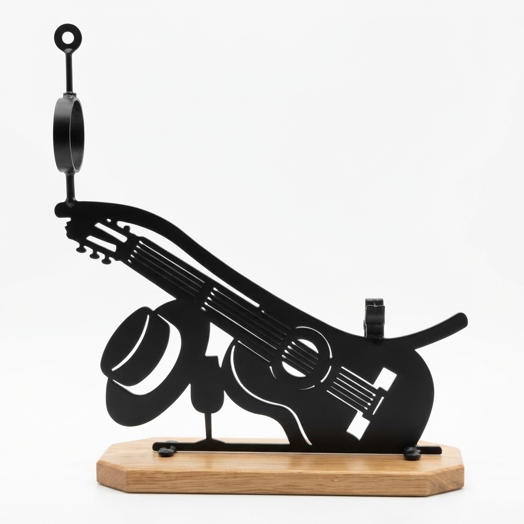 Jamonero artesanal de forja con guitarra clásica flamenca