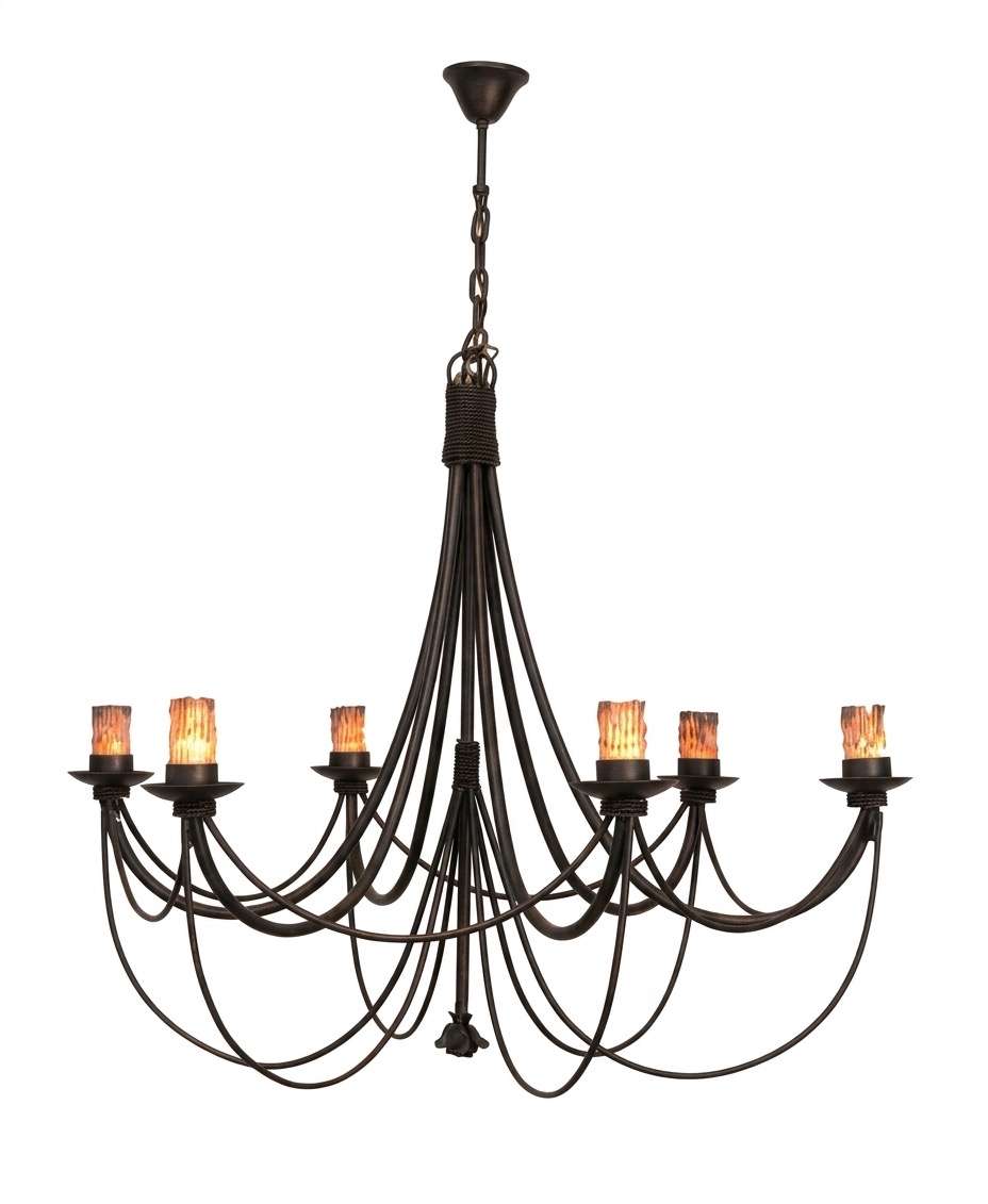 Lámpara de forja de seis brazos en óxido oscuro (L-554 6L 80)