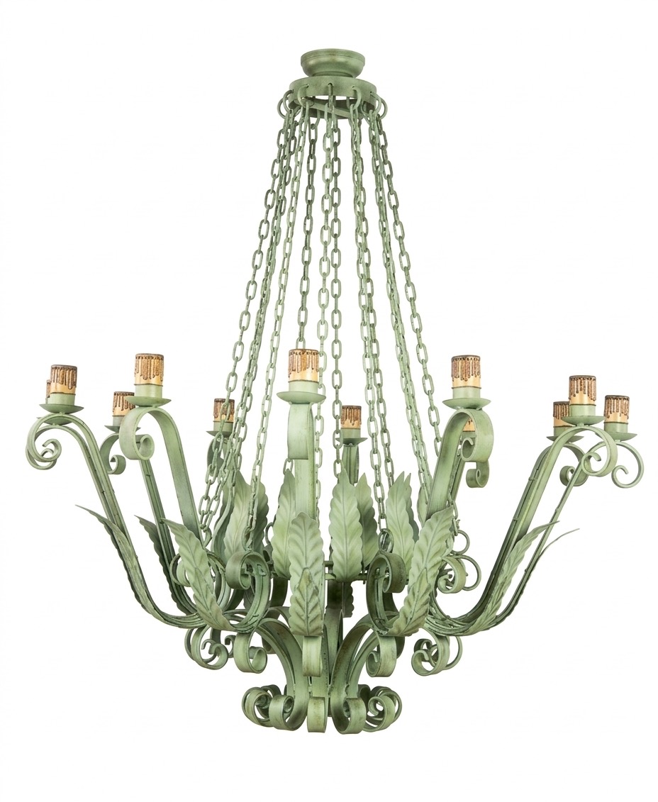 Lámpara de forja clásica de doce brazos en verde patinado (L-391 12L)
