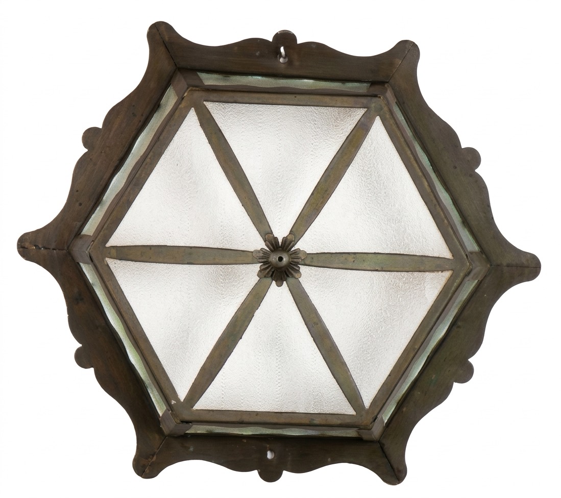Plafón hexagonal de forja en bronce verdoso (P-752)