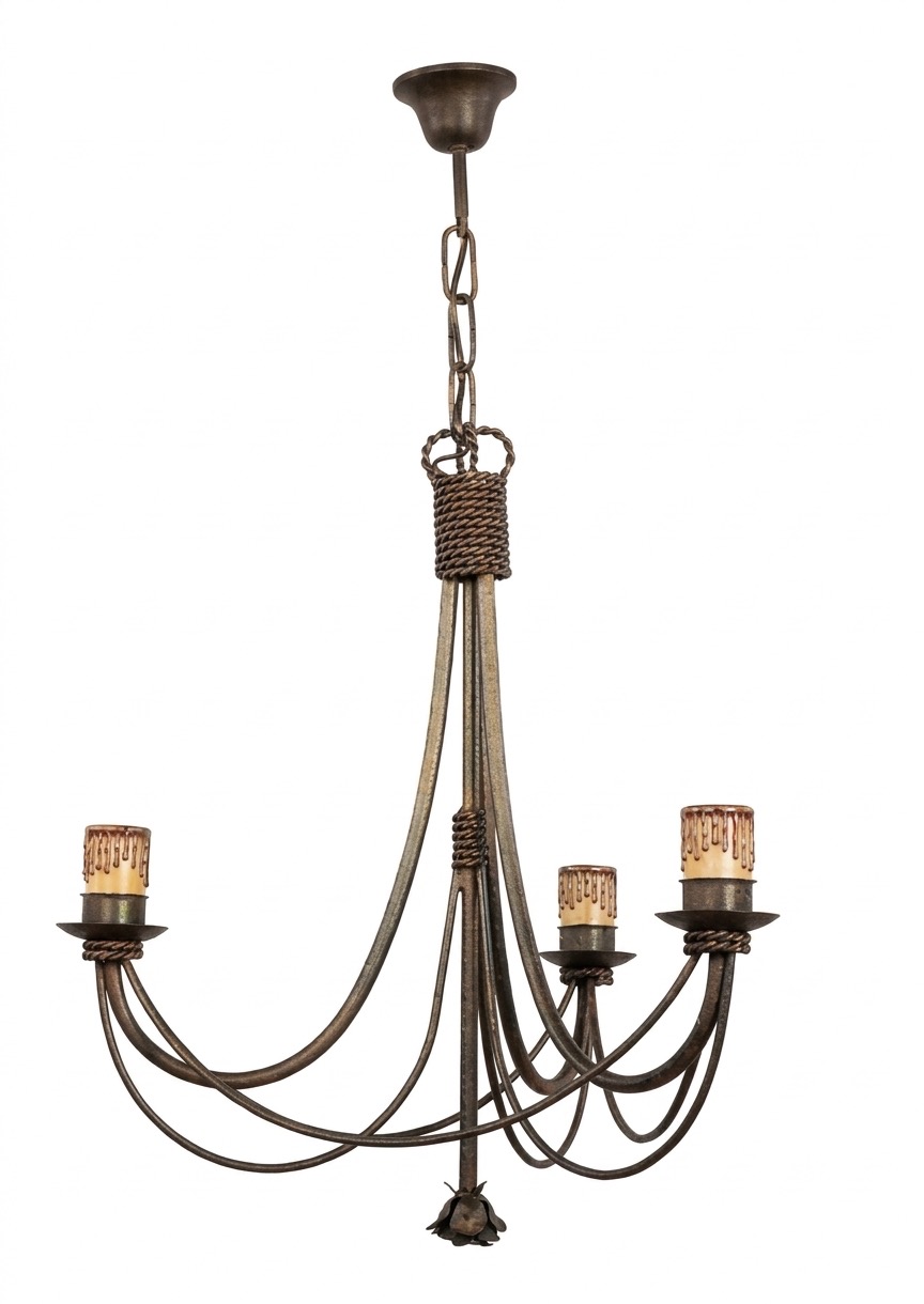 Lámpara candelabro de forja en plata envejecida (L-551 3L, L-555 8L CH)
