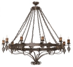 Lámpara de forja de diez brazos con aro de hojas (L-374 10L V)