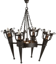 Lámpara de forja medieval de cuatro brazos tipo antorcha (L-625 4L)
