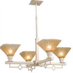 Lámpara colgante de forja blanca con pantallas de vidrio (L-595 4L C14)