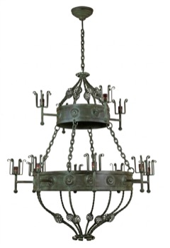 Lámpara de forja medieval tipo corona doble (L-900, L-900 2IL)