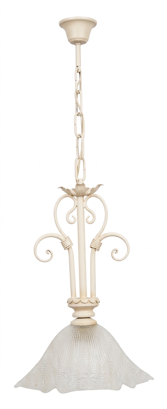 Lámpara colgante de forja blanca con tulipa de cristal (L-567 IL)