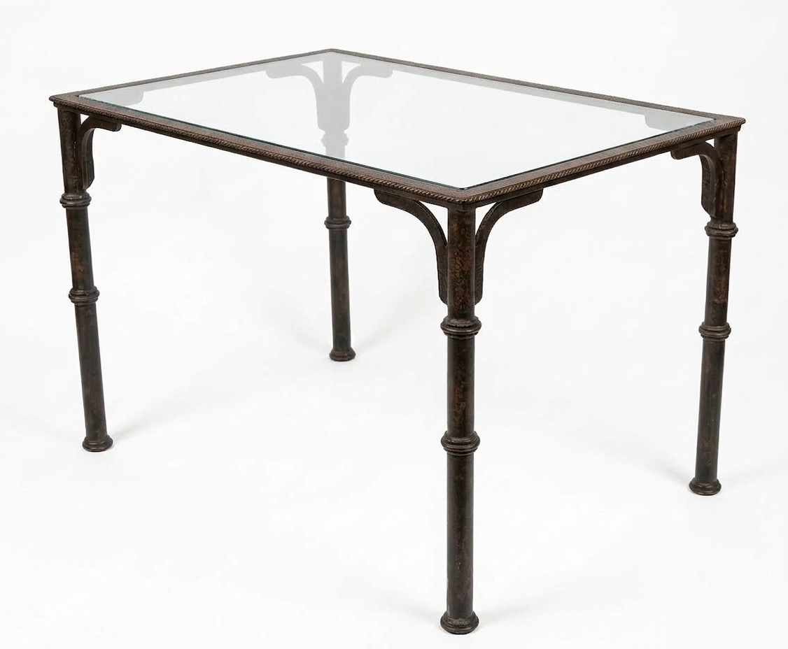Mesa de forja con patas redondas y escuadras