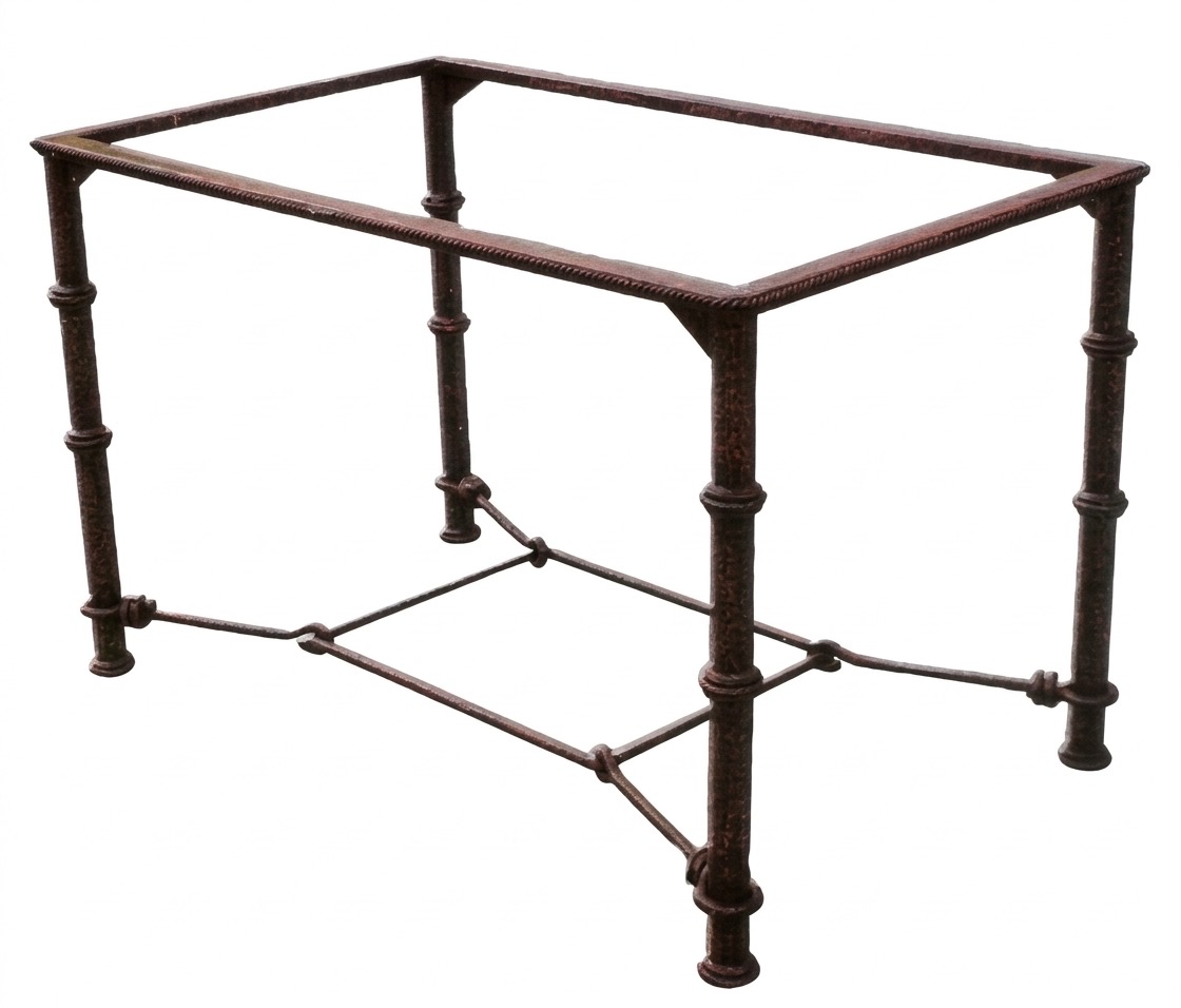 Mesa de forja de pata redonda y soporte cuadrado