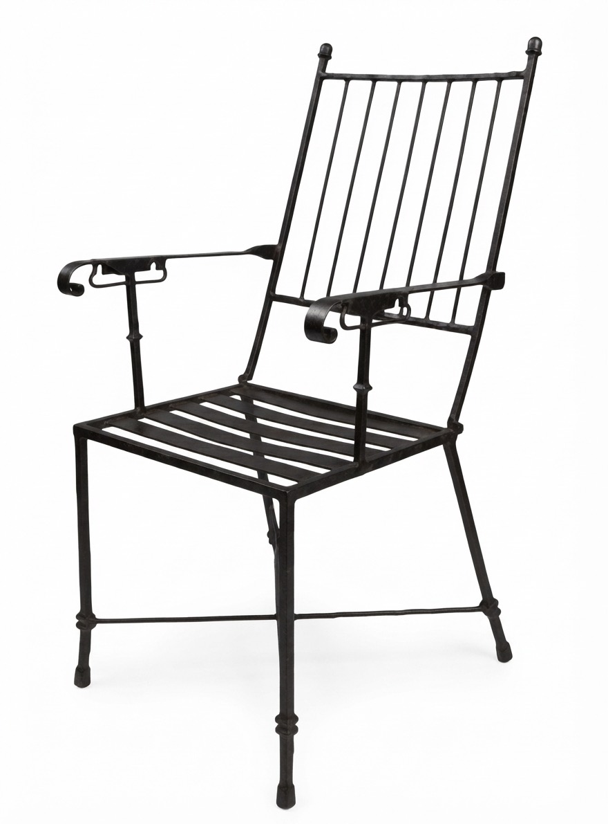 Silla de forja de respaldo alto con pomos (S208)