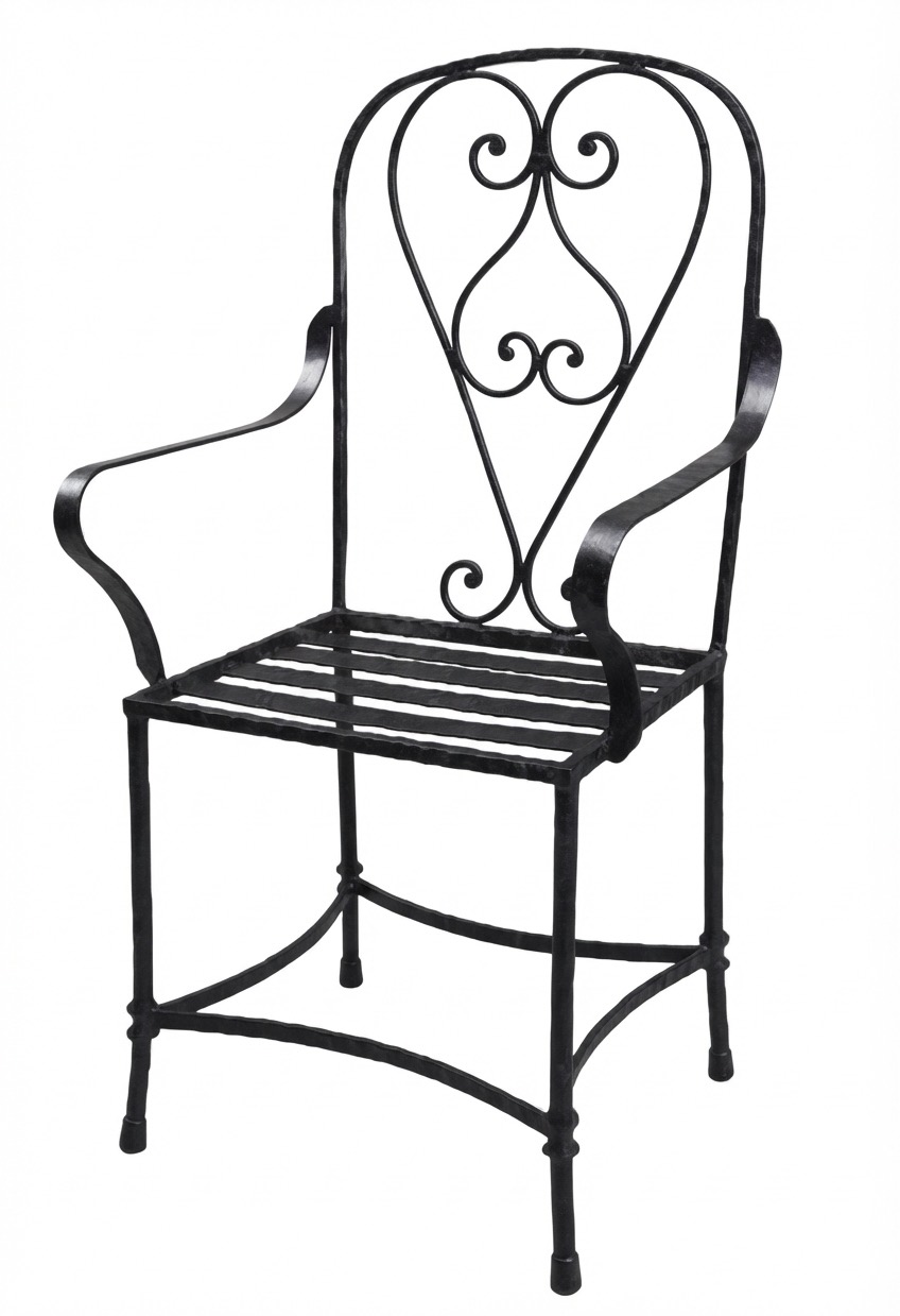 Silla de forja con respaldo de corazón y volutas (S206)