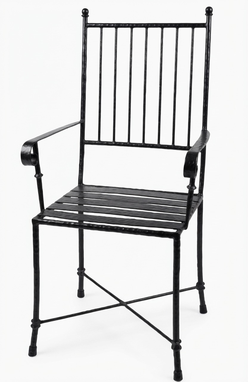 Silla de forja martillada de barrotes rectos con brazos (S213)