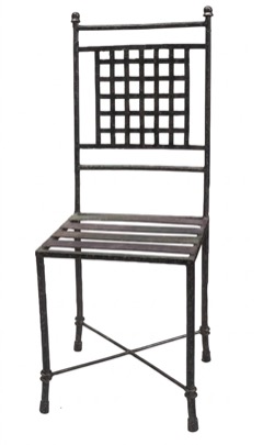 Silla de forja con respaldo de celosía y acabado bronce (S210)