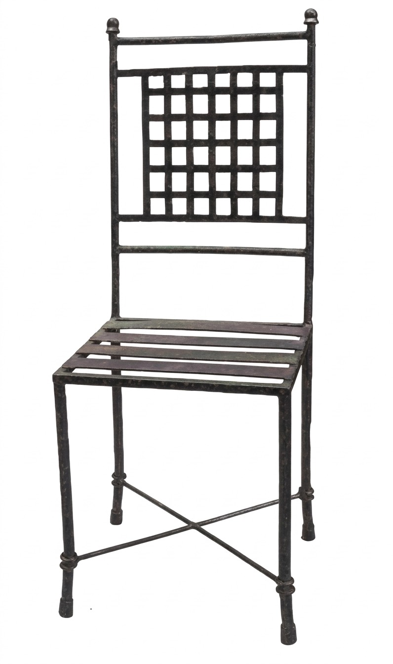 Silla de forja con respaldo de celosía y acabado bronce (S210)